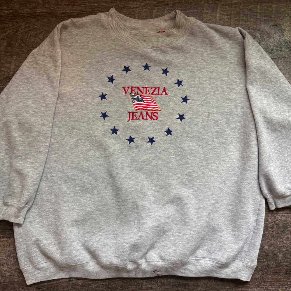 Venezia Jeans Embroidered Flag Sweatshirt 22/24 Plus Gray American Stars Logo